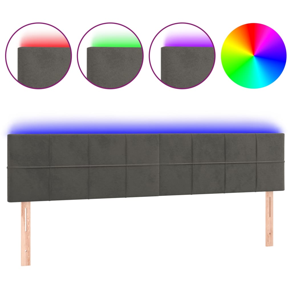 Tête de lit à LED Gris foncé 200x5x78/88 cm Velours Têtes et pieds de lit vidaXL   