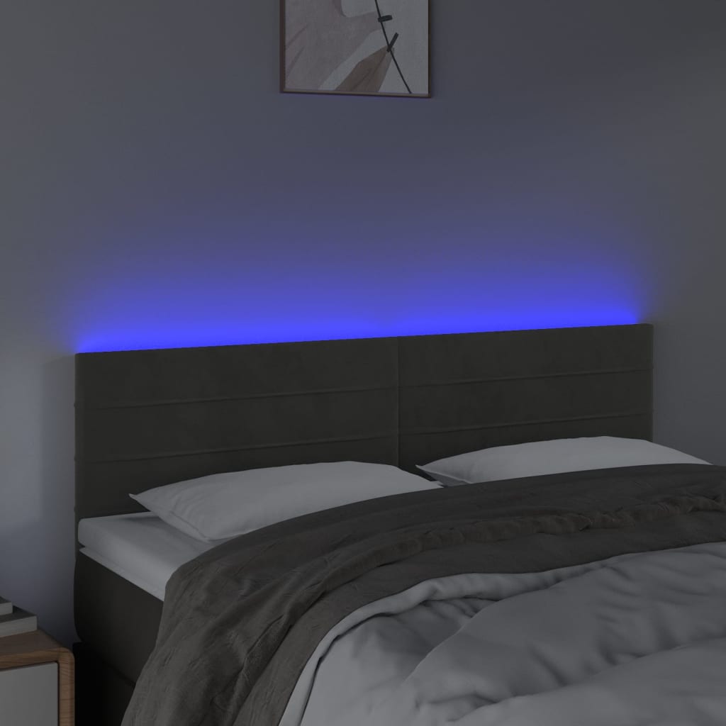 Tête de lit à LED Gris foncé 144x5x78/88 cm Velours Têtes et pieds de lit vidaXL   