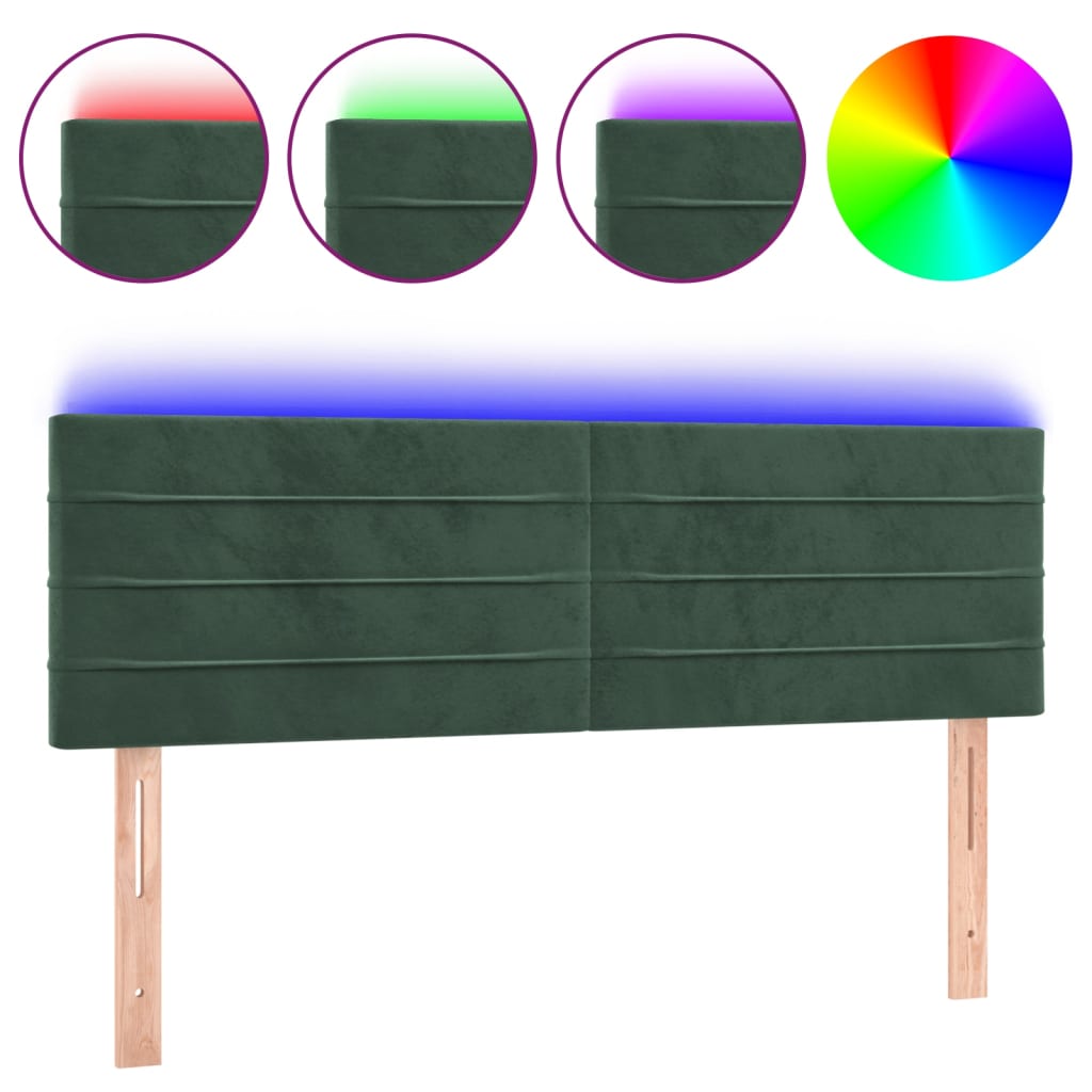 Tête de lit à LED Vert foncé 144x5x78/88 cm Velours Têtes et pieds de lit vidaXL   