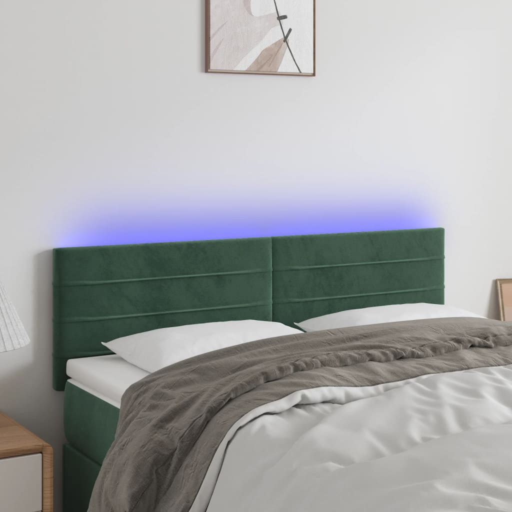 Tête de lit à LED Vert foncé 144x5x78/88 cm Velours Têtes et pieds de lit vidaXL   