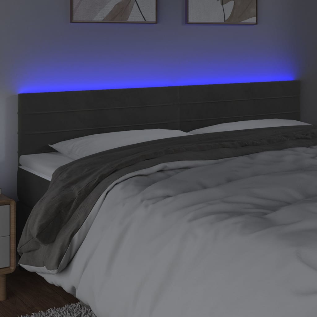 Tête de lit à LED Gris foncé 160x5x78/88 cm Velours Têtes et pieds de lit vidaXL   