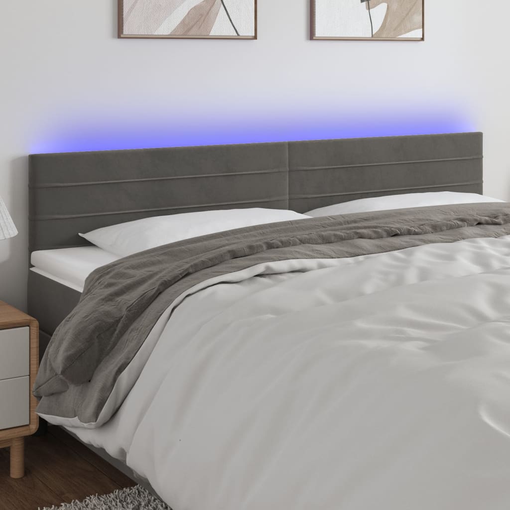 Tête de lit à LED Gris foncé 160x5x78/88 cm Velours Têtes et pieds de lit vidaXL   