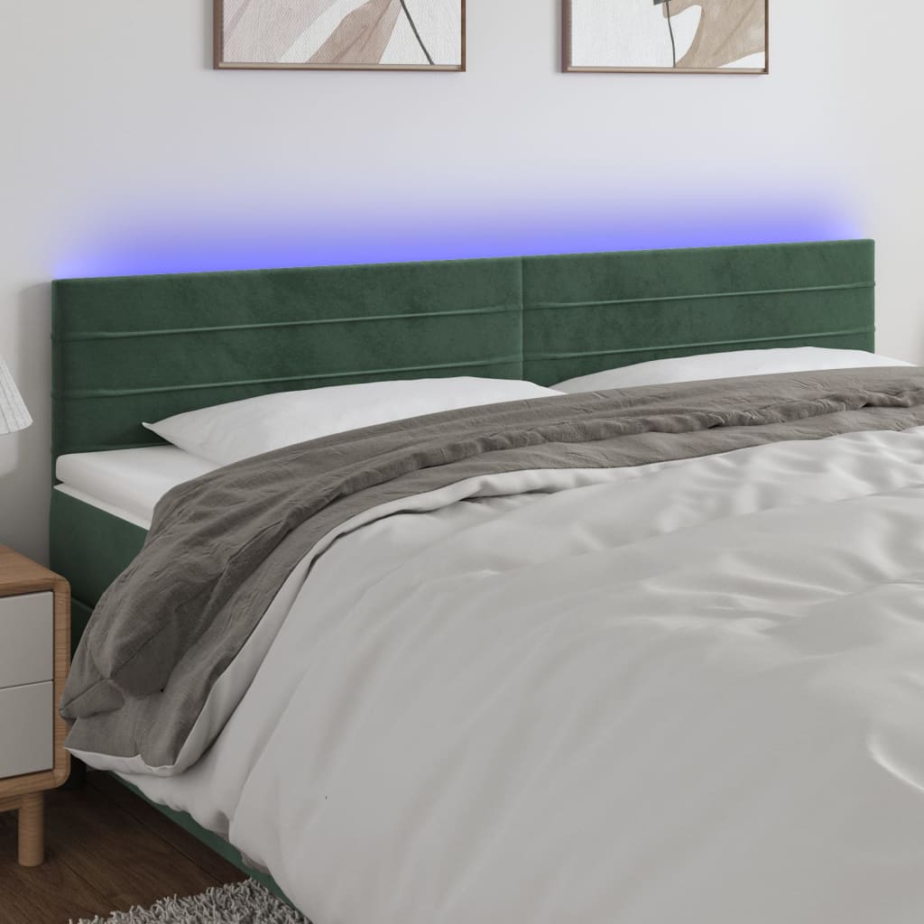 Tête de lit à LED Vert foncé 200x5x78/88 cm Velours Têtes et pieds de lit vidaXL   