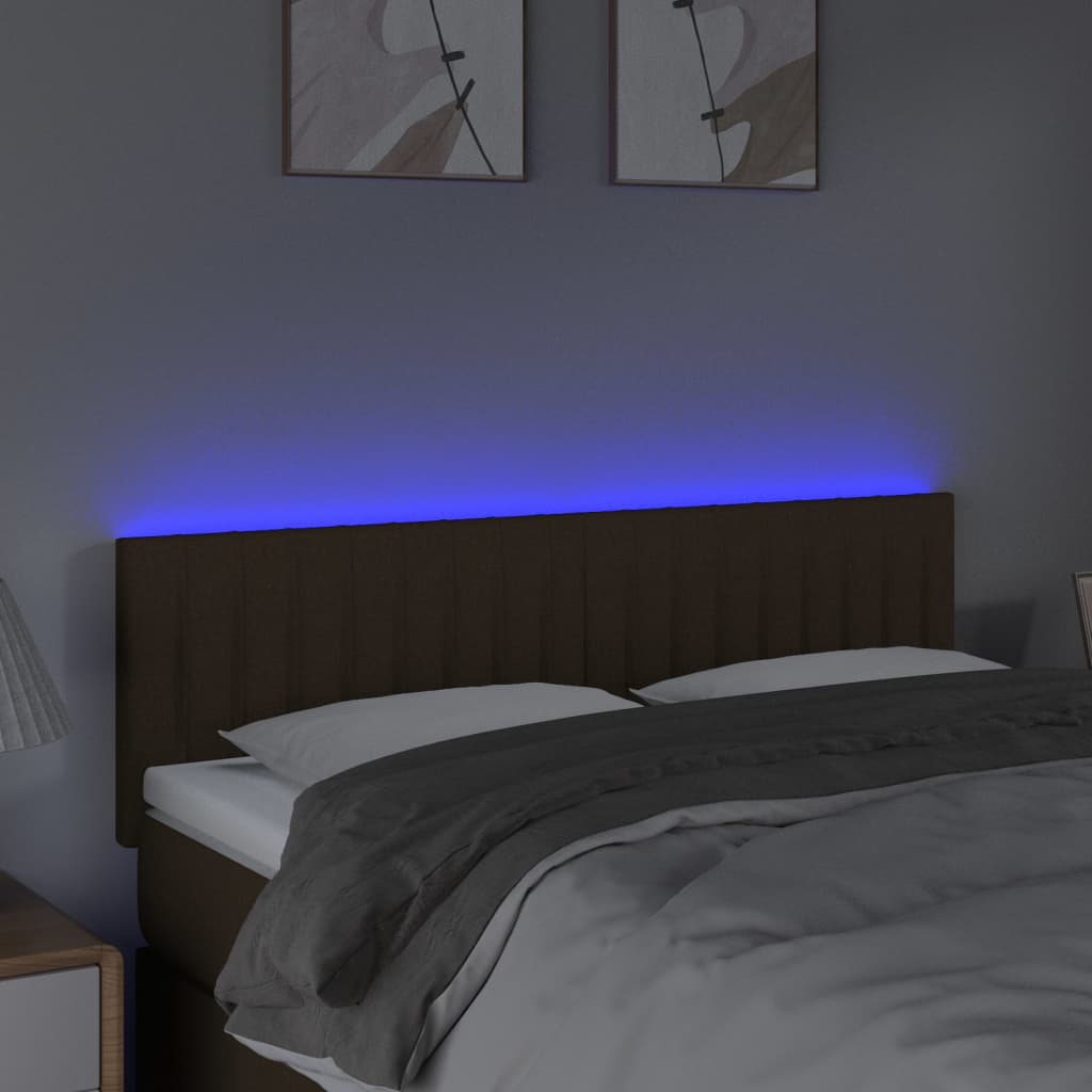 Tête de lit à LED Marron Foncé 144x5x78/88 cm Tissu Têtes et pieds de lit vidaXL   