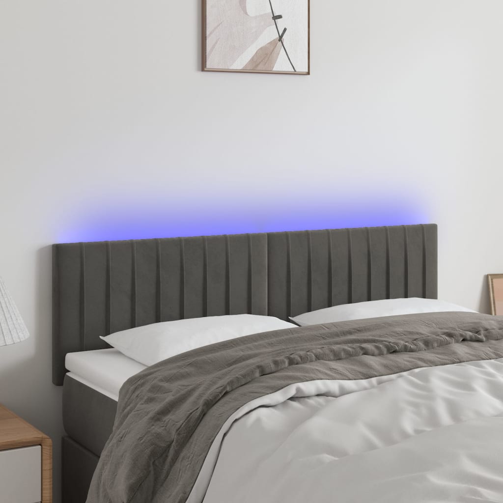 Tête de lit à LED Gris foncé 144x5x78/88 cm Velours Têtes et pieds de lit vidaXL   