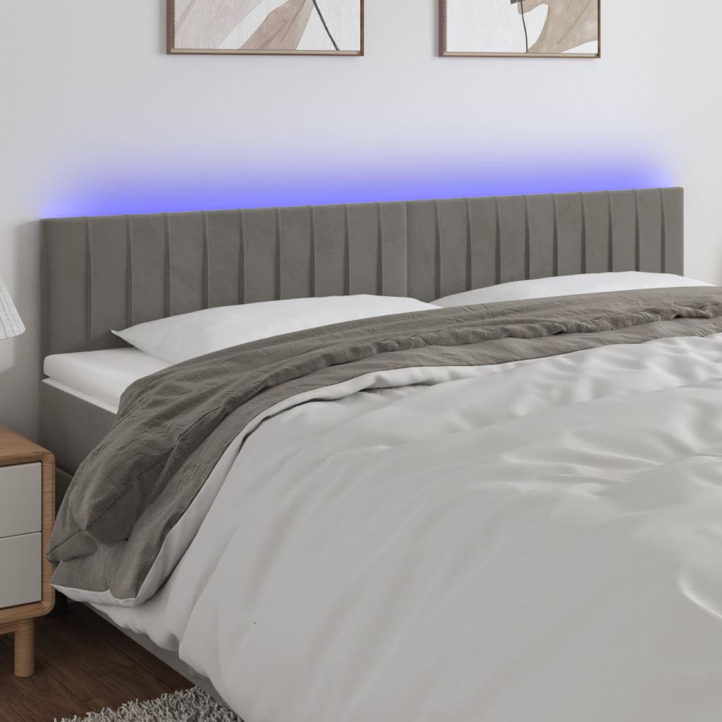 Tête de lit à LED Gris clair 160x5x78/88 cm Velours Têtes et pieds de lit vidaXL   