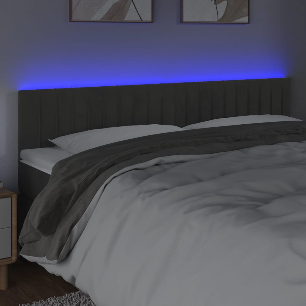 Tête de lit à LED Gris foncé 160x5x78/88 cm Velours Têtes et pieds de lit vidaXL   