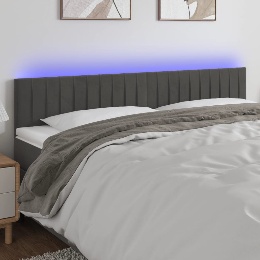 Tête de lit à LED Gris foncé 160x5x78/88 cm Velours Têtes et pieds de lit vidaXL   