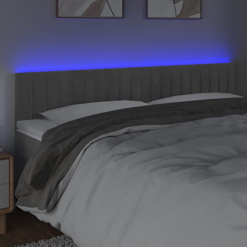 Tête de lit à LED Gris clair 180x5x78/88 cm Velours Têtes et pieds de lit vidaXL   