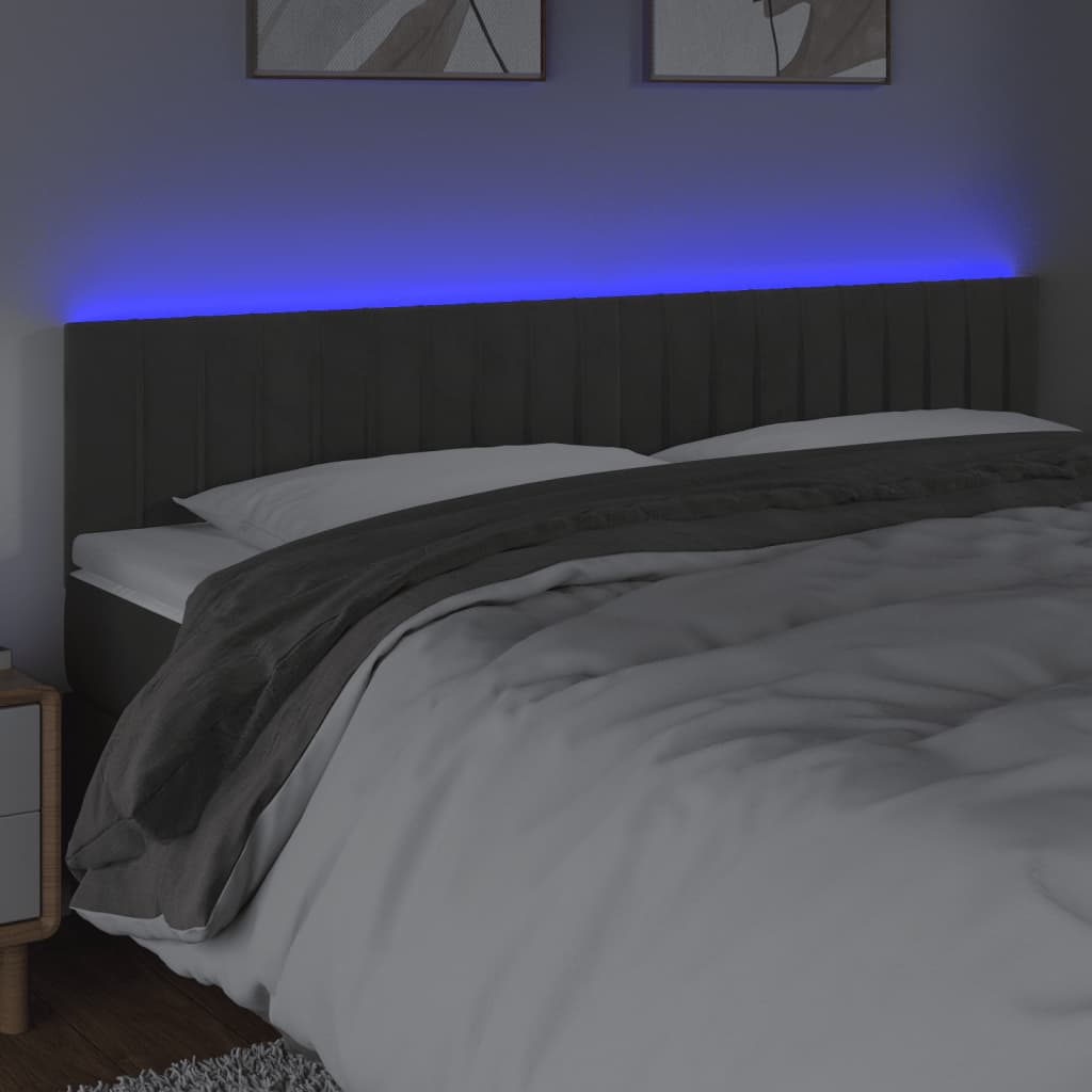 Tête de lit à LED Gris foncé 200x5x78/88 cm Velours Têtes et pieds de lit vidaXL   