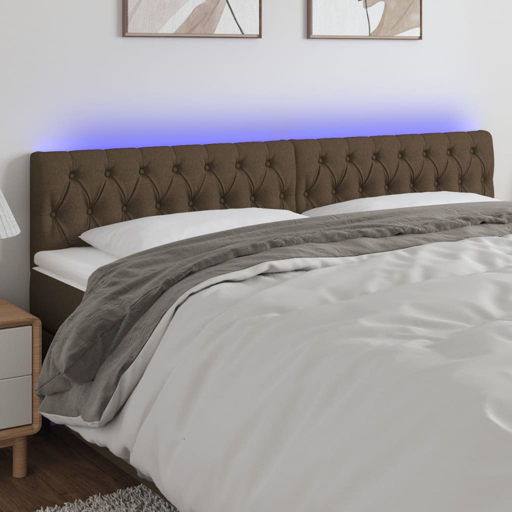 Tête de lit à LED Marron foncé 200x7x78/88 cm Tissu Têtes et pieds de lit vidaXL   