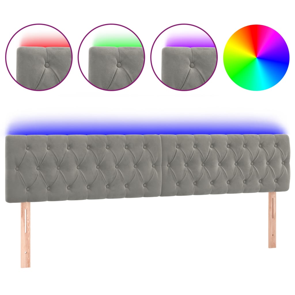 Tête de lit à LED Gris clair 180x7x78/88 cm Velours Têtes et pieds de lit vidaXL   