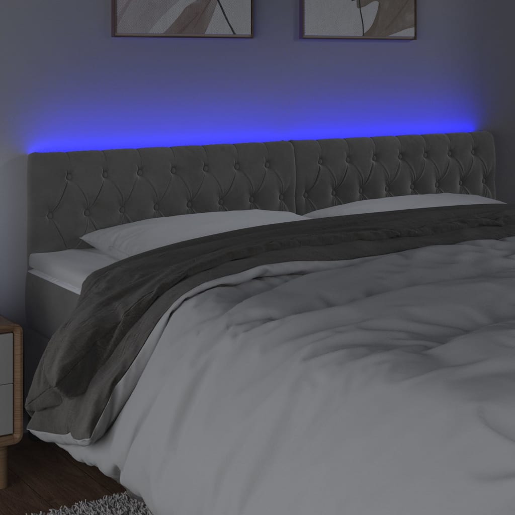 Tête de lit à LED Gris clair 180x7x78/88 cm Velours Têtes et pieds de lit vidaXL   