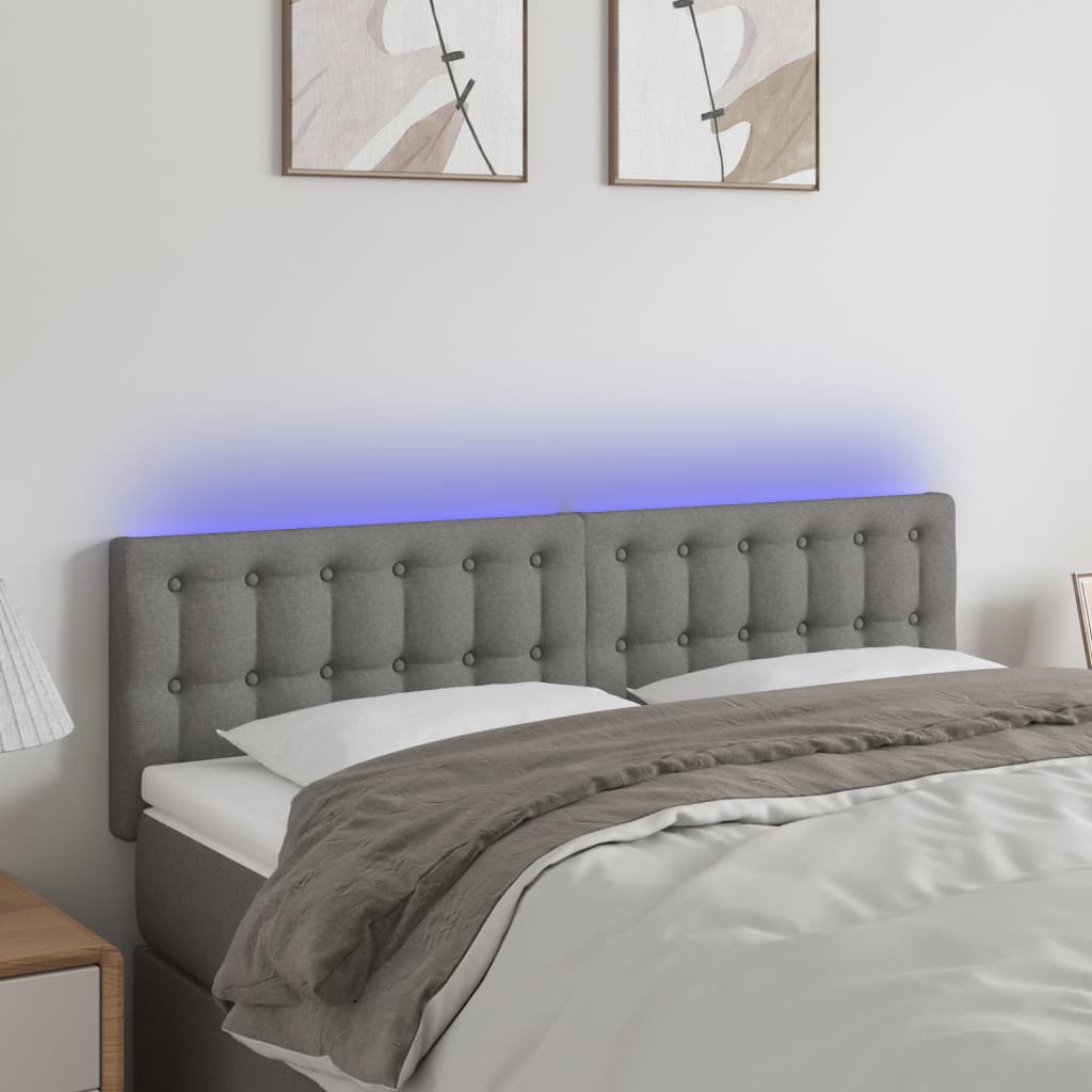 Tête de lit à LED Gris foncé 144x5x78/88 cm Tissu Têtes et pieds de lit vidaXL   