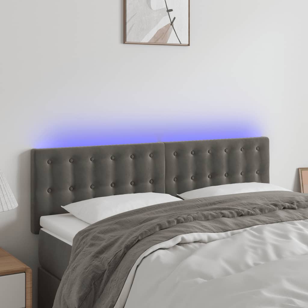 Tête de lit à LED Gris foncé 144x5x78/88 cm Velours Têtes et pieds de lit vidaXL   