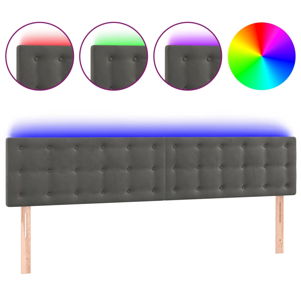 Tête de lit à LED Gris foncé 180x5x78/88 cm Velours Têtes et pieds de lit vidaXL   