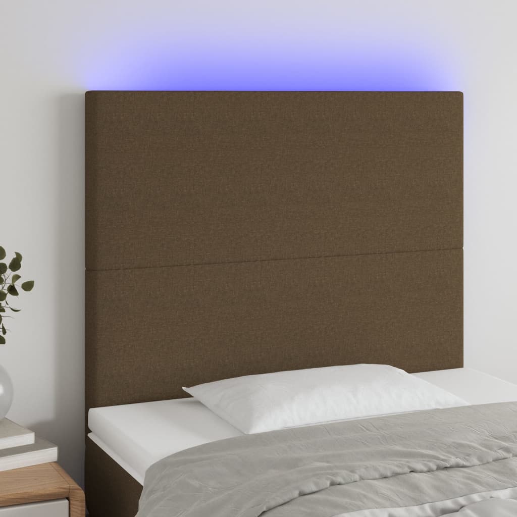 Tête de lit à LED Marron foncé 80x5x118/128 cm Tissu Têtes et pieds de lit vidaXL   