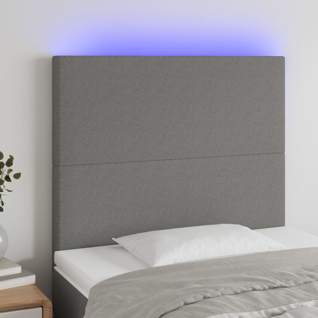 Tête de lit à LED Gris foncé 90x5x118/128 cm Tissu Têtes et pieds de lit vidaXL   