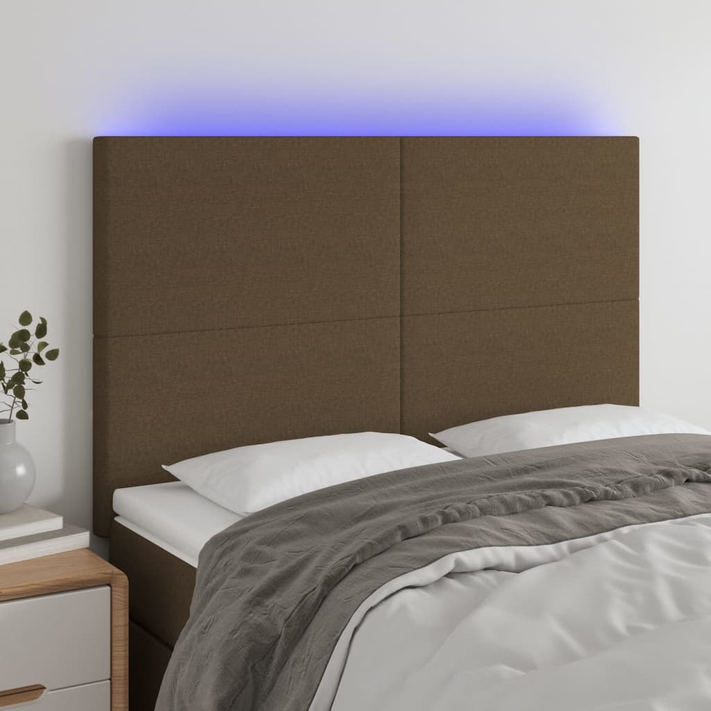 Tête de lit à LED Marron foncé 144x5x118/128 cm Tissu Têtes et pieds de lit vidaXL   