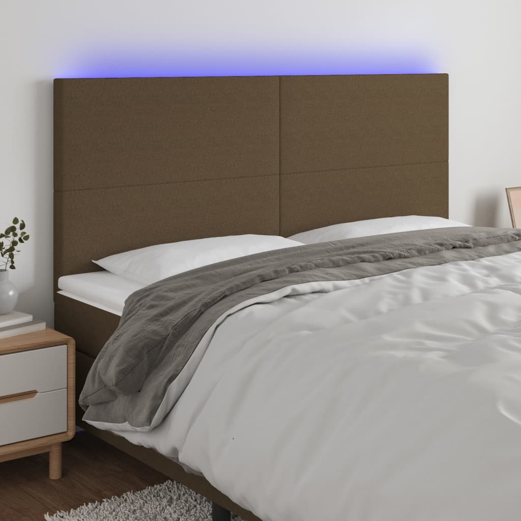 Tête de lit à LED Marron foncé 160x5x118/128 cm Tissu Têtes et pieds de lit vidaXL   