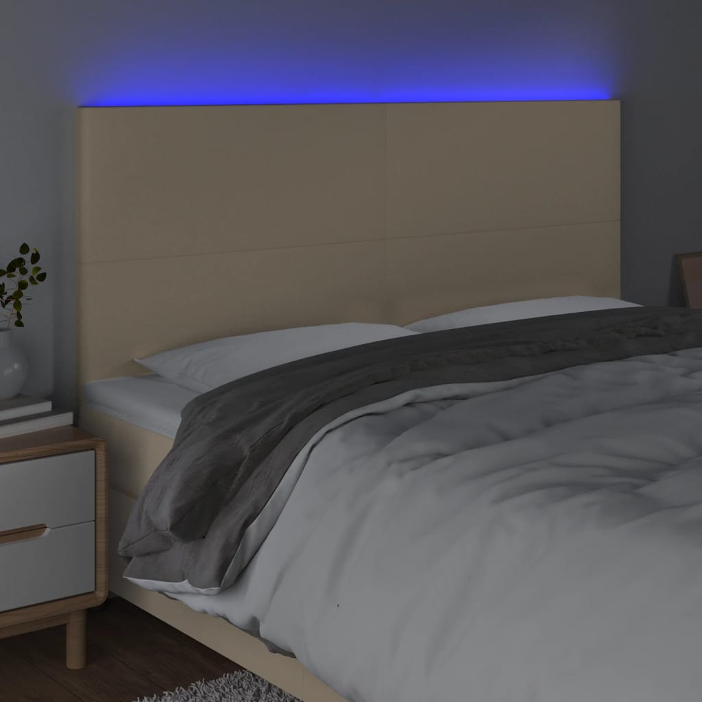 Tête de lit à LED Crème 200x5x118/128 cm Tissu Têtes et pieds de lit vidaXL   