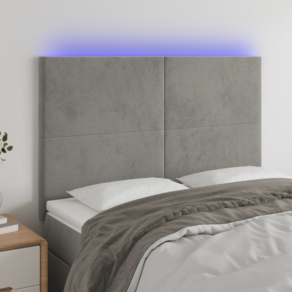 Tête de lit à LED Gris clair 144x5x118/128 cm Velours Têtes et pieds de lit vidaXL   