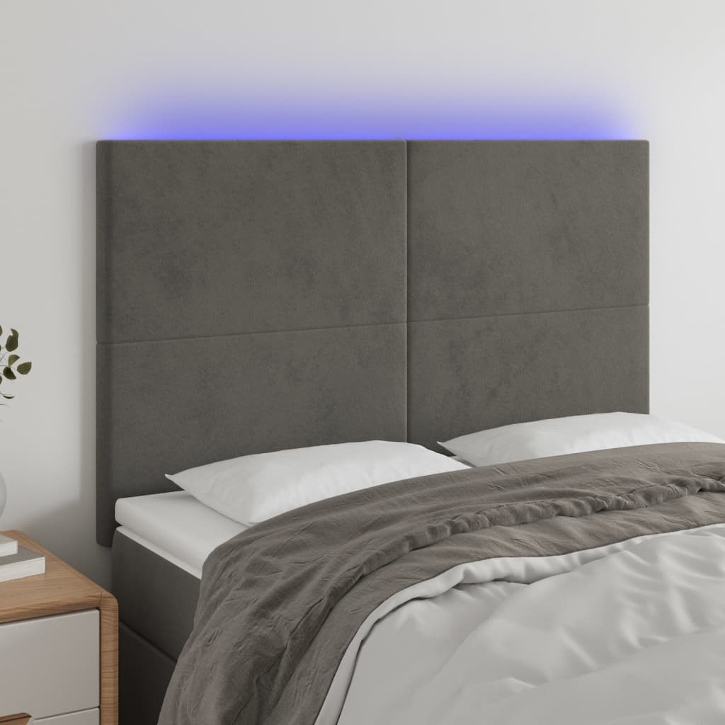 Tête de lit à LED Gris foncé 144x5x118/128 cm Velours Têtes et pieds de lit vidaXL   