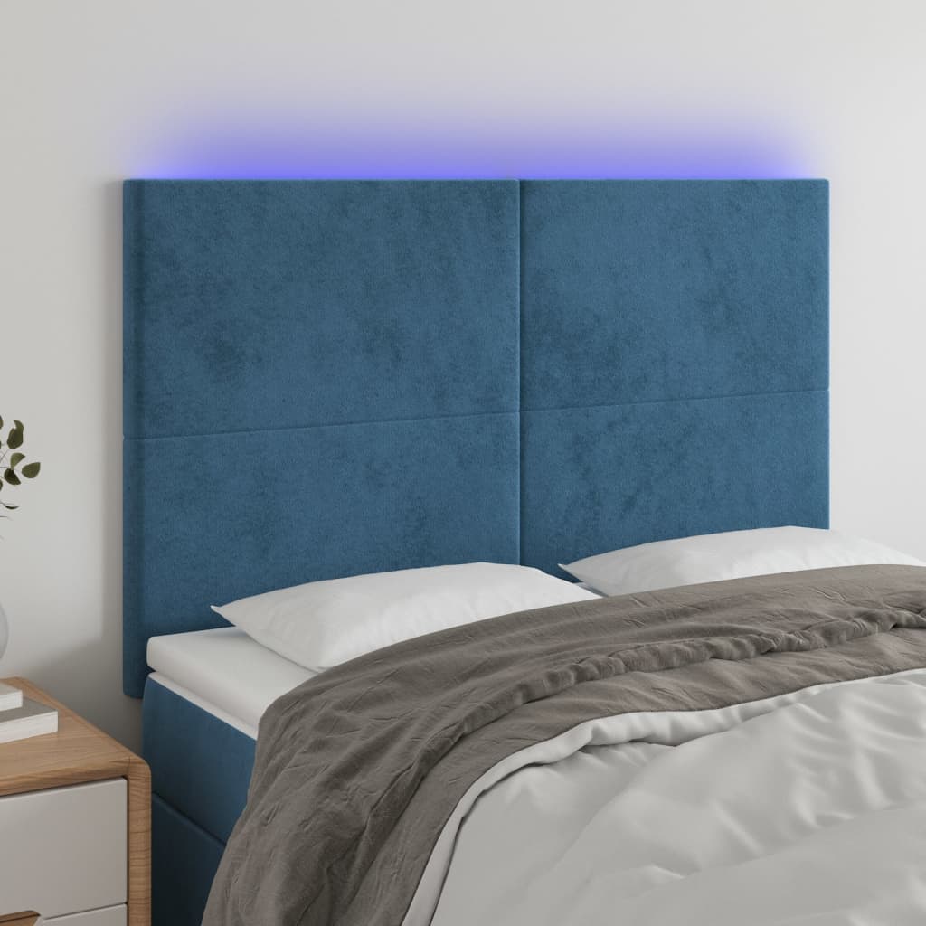 Tête de lit à LED Bleu foncé 144x5x118/128 cm Velours Têtes et pieds de lit vidaXL   