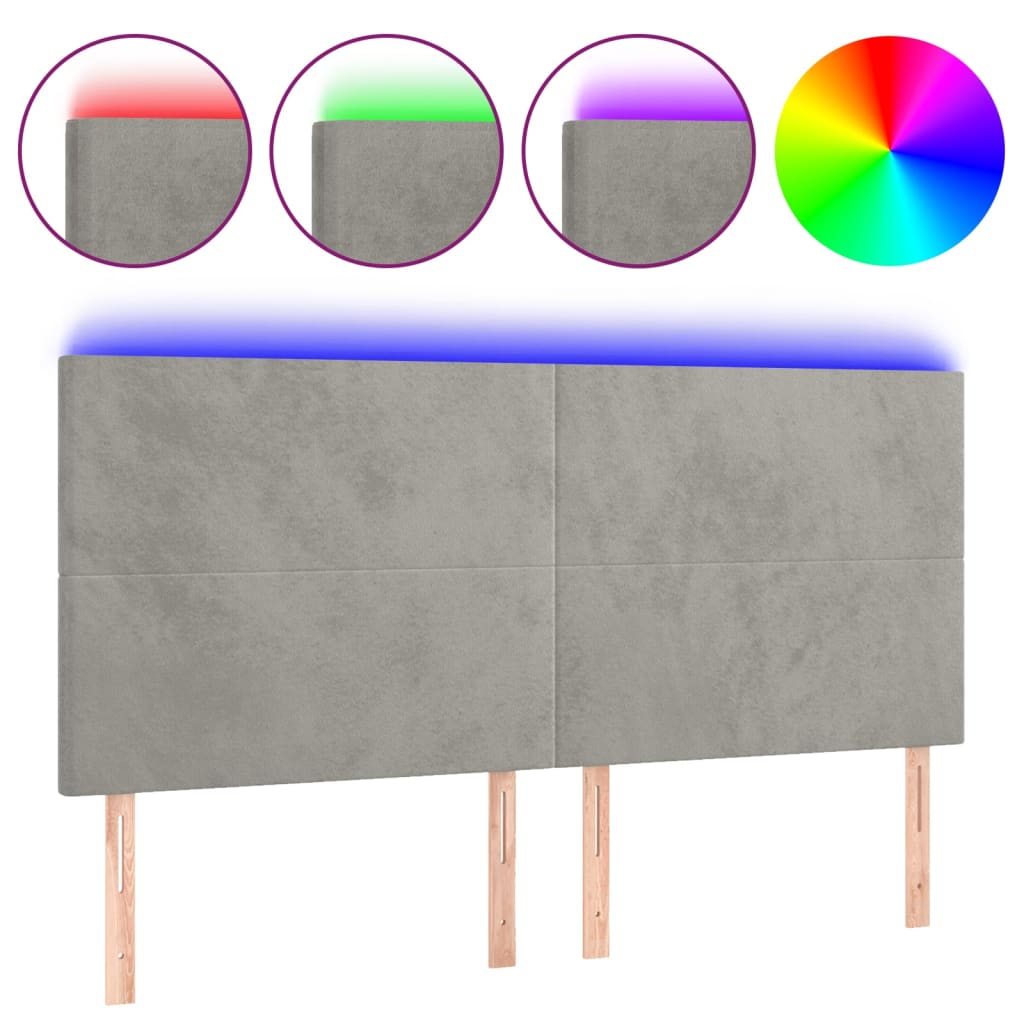 Tête de lit à LED Gris clair 160x5x118/128 cm Velours Têtes et pieds de lit vidaXL   