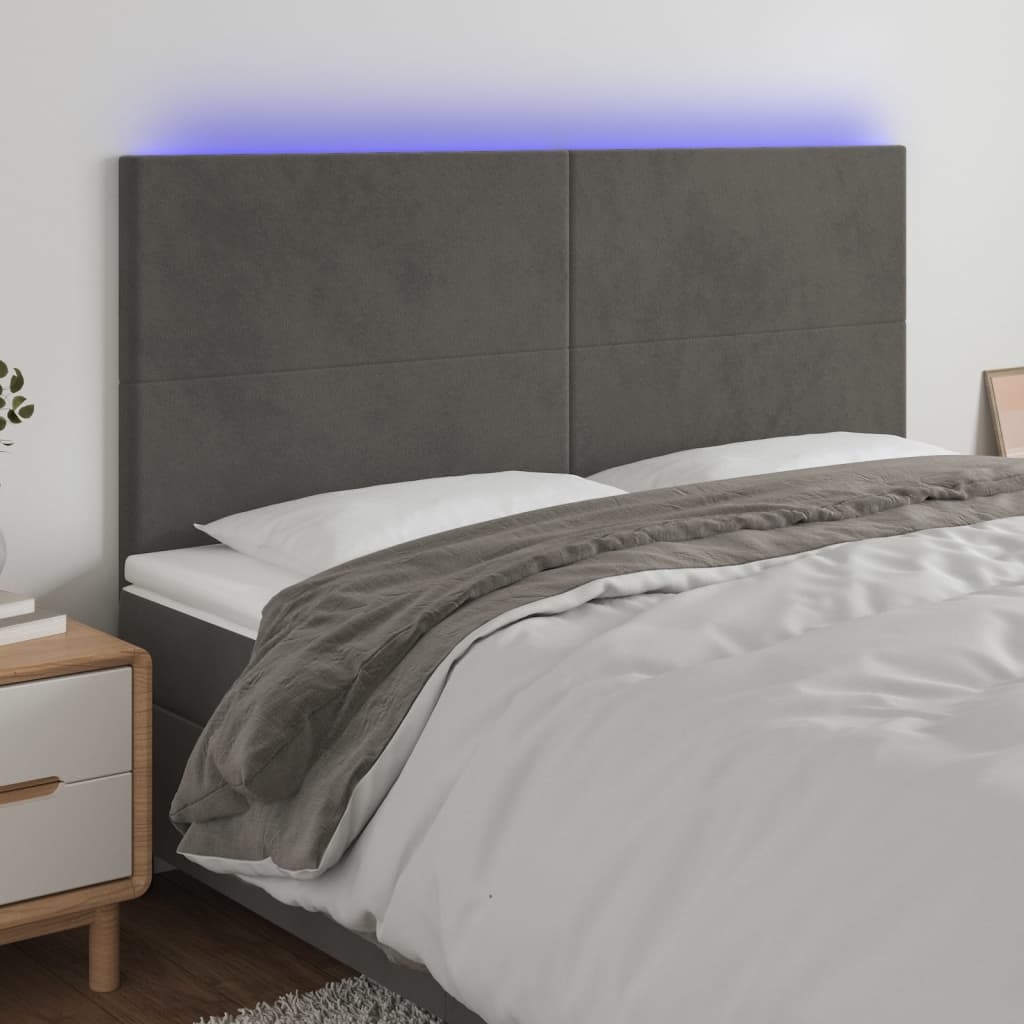 Tête de lit à LED Gris foncé 160x5x118/128 cm Velours Têtes et pieds de lit vidaXL   