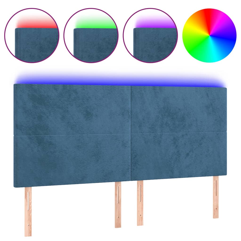 Tête de lit à LED Bleu foncé 200x5x118/128 cm Velours Têtes et pieds de lit vidaXL   