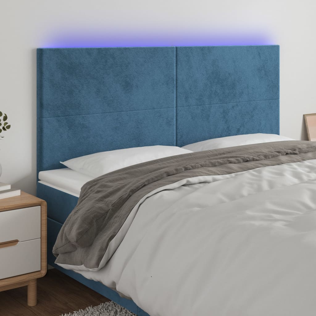 Tête de lit à LED Bleu foncé 200x5x118/128 cm Velours Têtes et pieds de lit vidaXL   