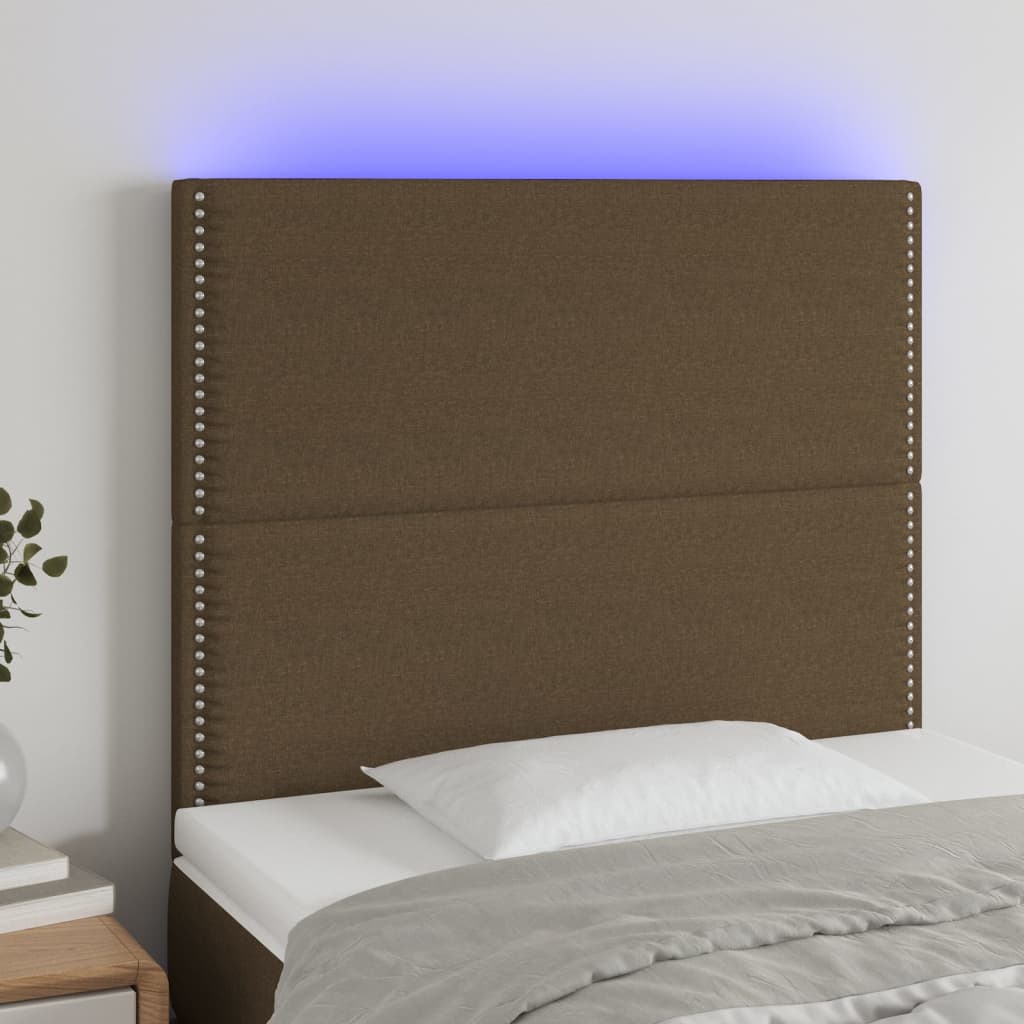 Tête de lit à LED Marron foncé 100x5x118/128 cm Tissu Têtes et pieds de lit vidaXL   