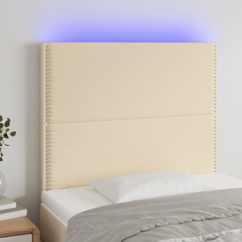 Tête de lit à LED Crème 100x5x118/128 cm Tissu Têtes et pieds de lit vidaXL   