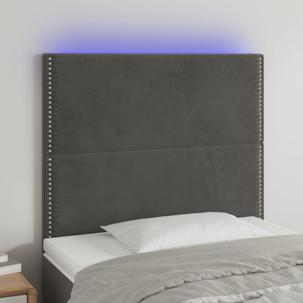 Tête de lit à LED Gris foncé 100x5x118/128 cm Velours Têtes et pieds de lit vidaXL   