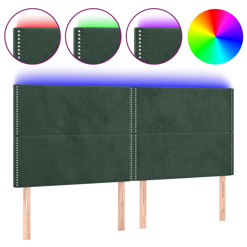 Tête de lit à LED Vert foncé 200x5x118/128 cm Velours Têtes et pieds de lit vidaXL   