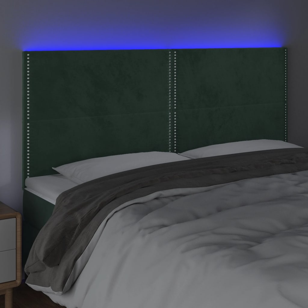 Tête de lit à LED Vert foncé 200x5x118/128 cm Velours Têtes et pieds de lit vidaXL   