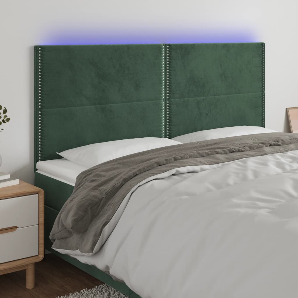 Tête de lit à LED Vert foncé 200x5x118/128 cm Velours Têtes et pieds de lit vidaXL   