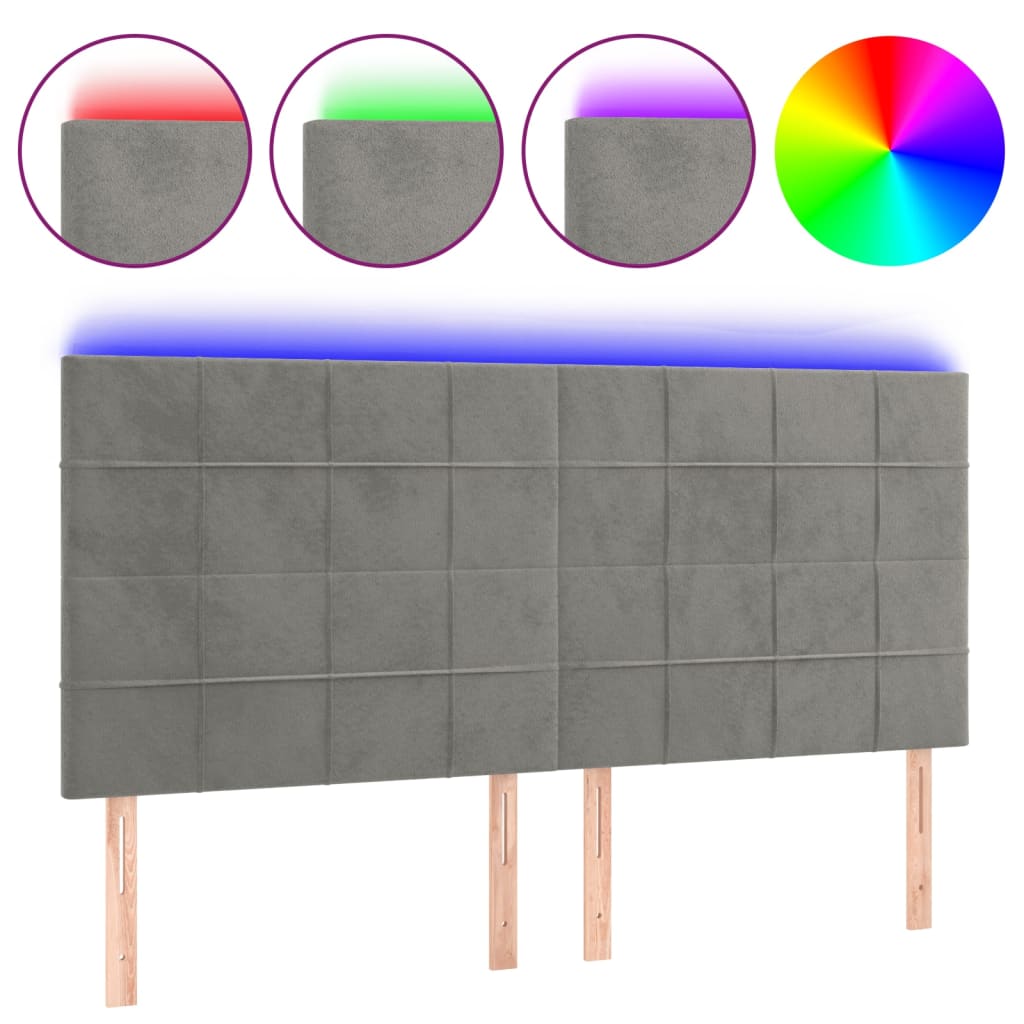 Tête de lit à LED Gris clair 160x5x118/128 cm Velours Têtes et pieds de lit vidaXL   