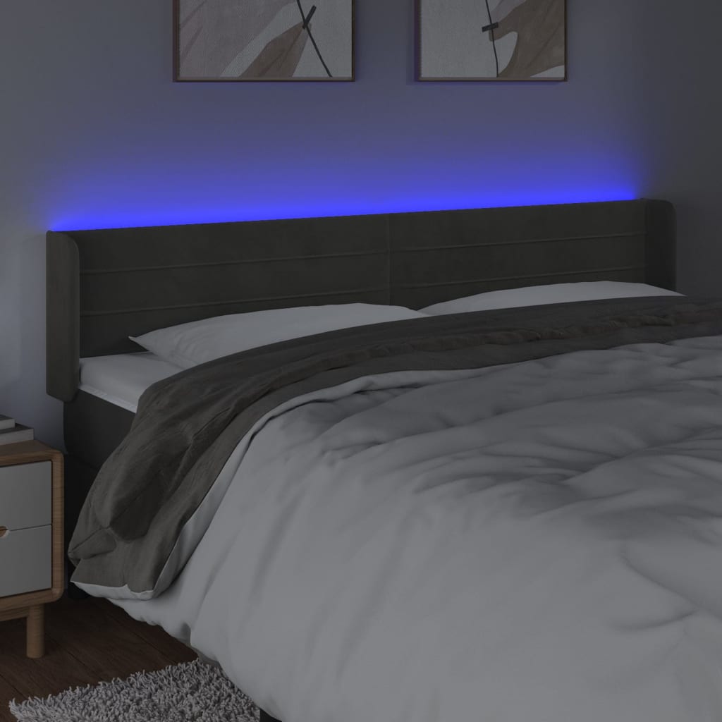 Tête de lit à LED Gris foncé 203x16x78/88 cm Velours Têtes et pieds de lit vidaXL   