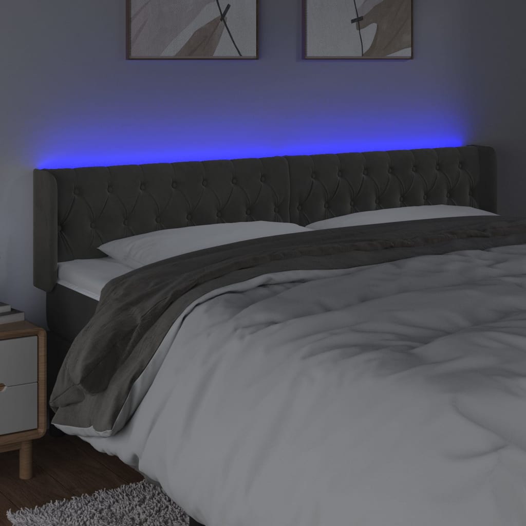 Tête de lit à LED Gris foncé 183x16x78/88 cm Velours Têtes et pieds de lit vidaXL   