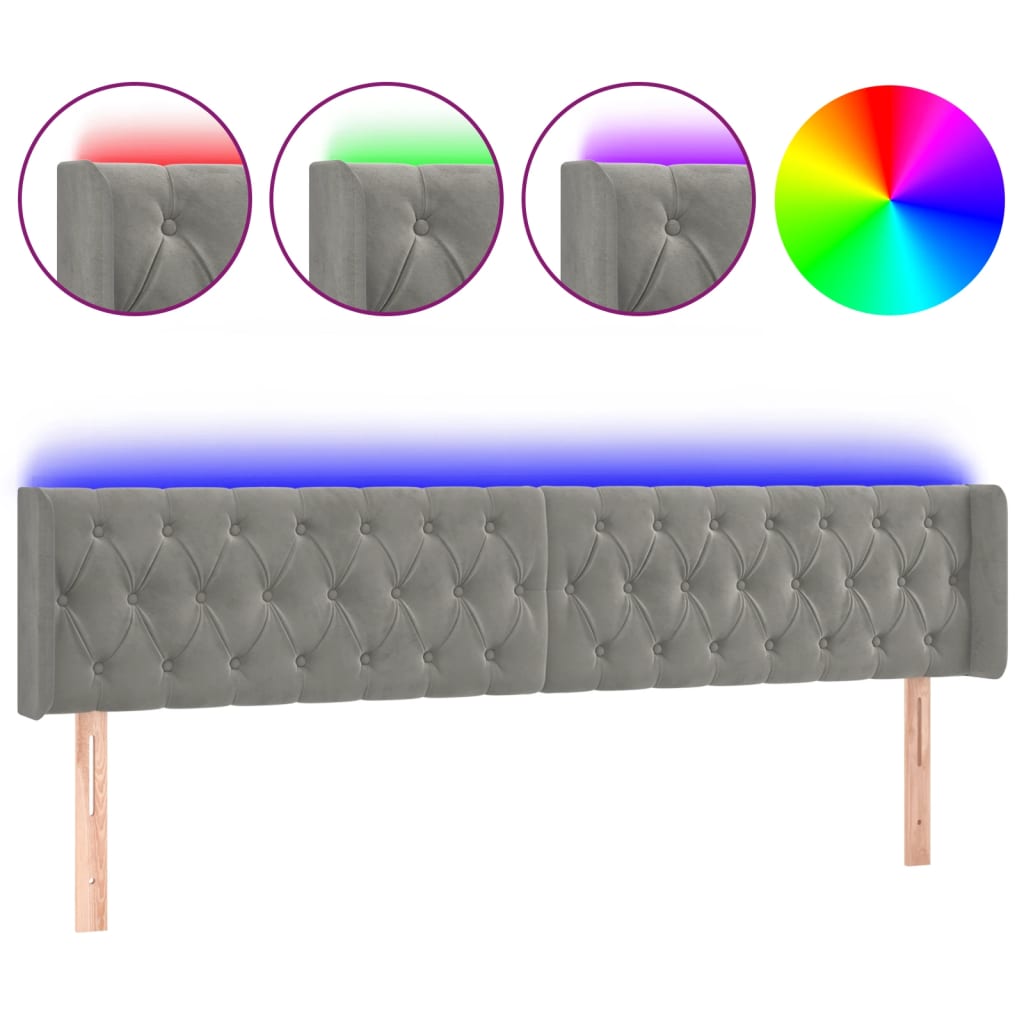 Tête de lit à LED Gris clair 203x16x78/88 cm Velours Têtes et pieds de lit vidaXL   