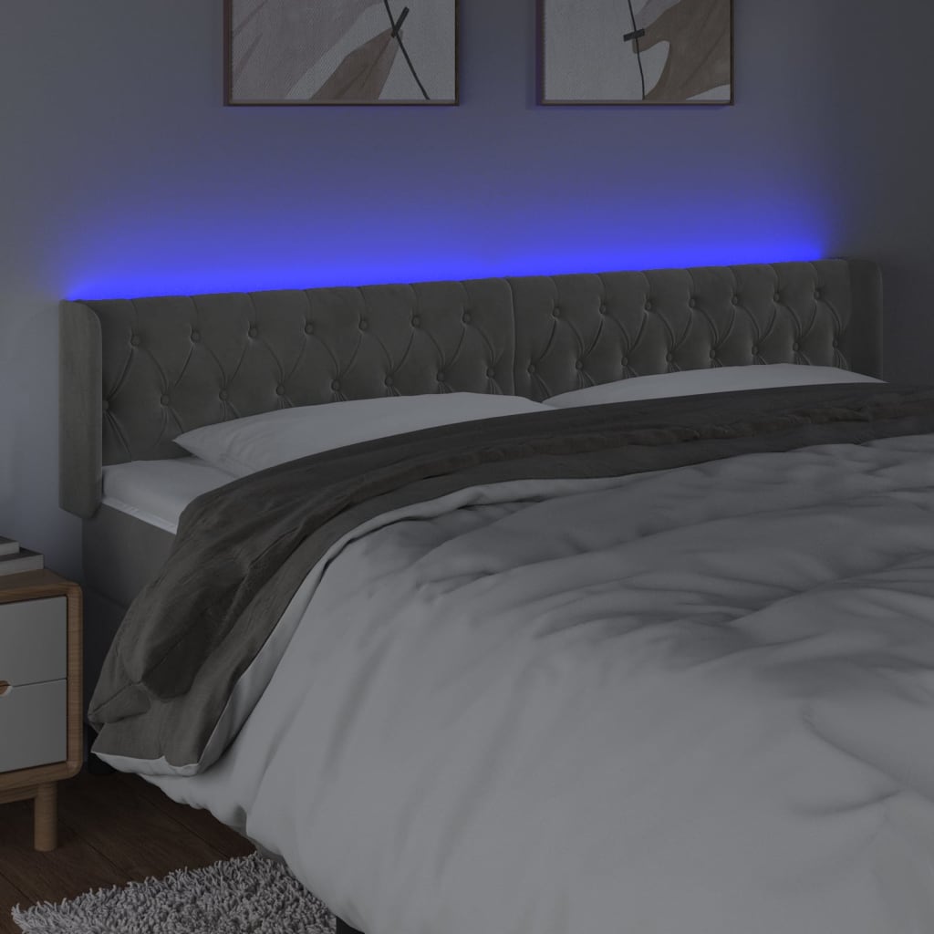 Tête de lit à LED Gris clair 203x16x78/88 cm Velours Têtes et pieds de lit vidaXL   