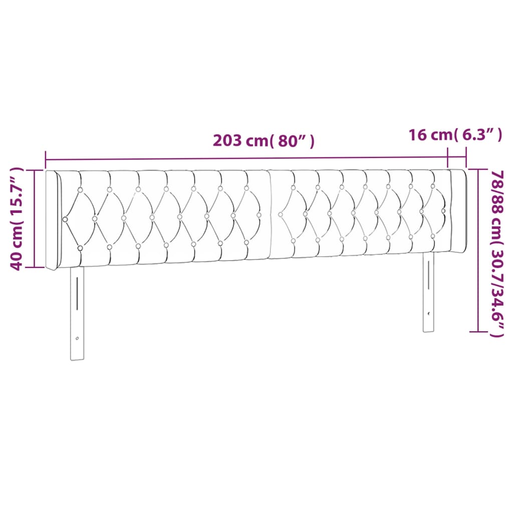 Tête de lit à LED Noir 203x16x78/88 cm Velours Têtes et pieds de lit vidaXL   