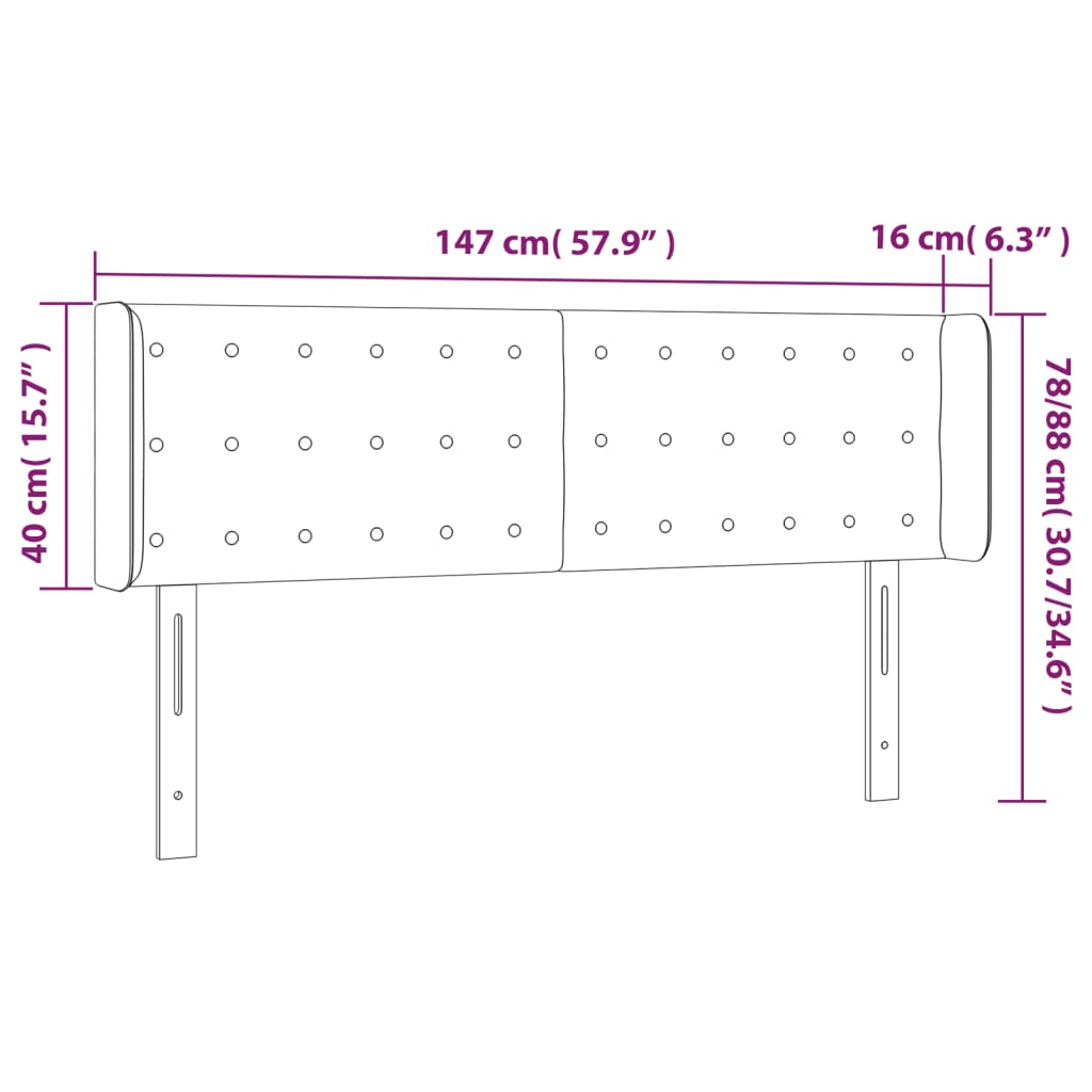 Tête de lit à LED Gris clair 147x16x78/88 cm Velours Têtes et pieds de lit vidaXL   