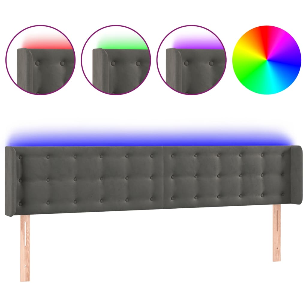 Tête de lit à LED Gris foncé 183x16x78/88 cm Velours Têtes et pieds de lit vidaXL   