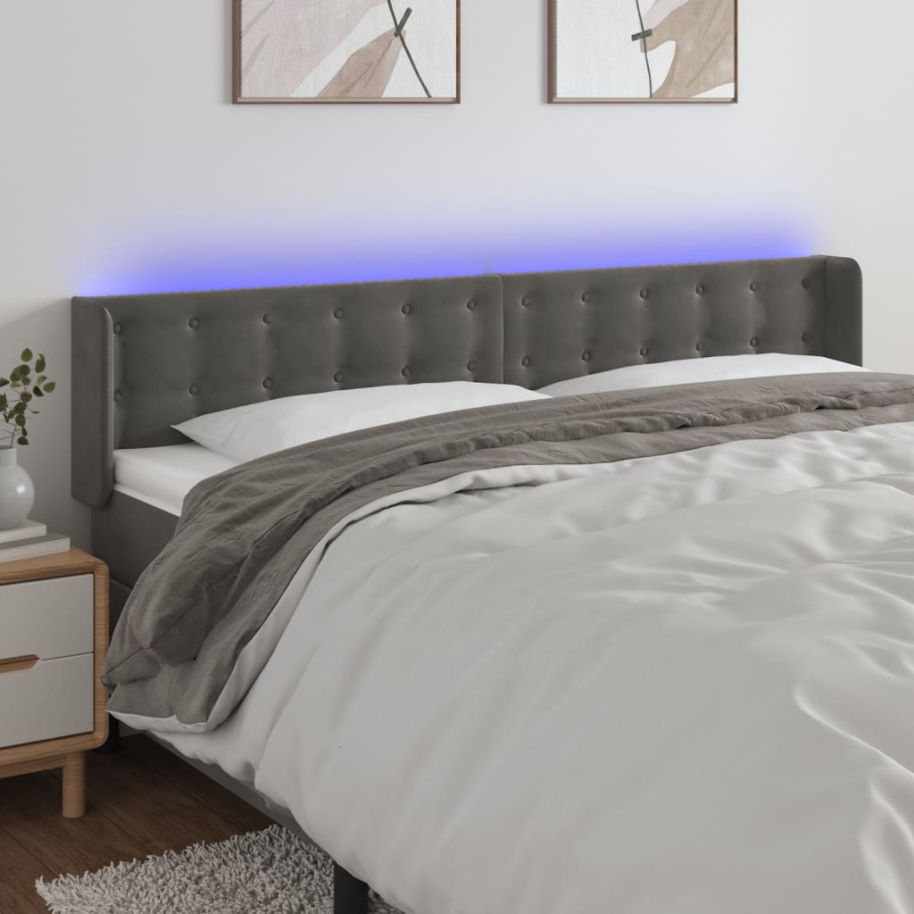 Tête de lit à LED Gris foncé 183x16x78/88 cm Velours Têtes et pieds de lit vidaXL   