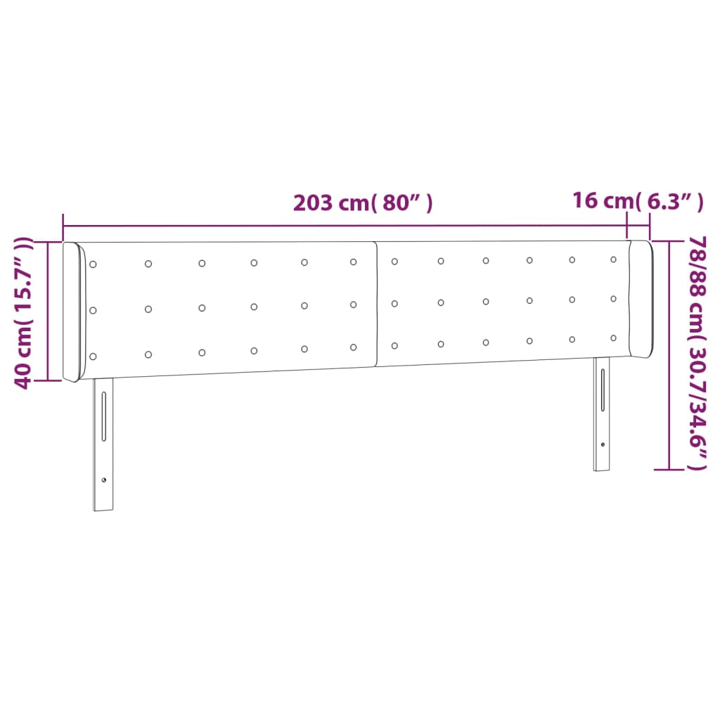 Tête de lit à LED Noir 203x16x78/88 cm Velours Têtes et pieds de lit vidaXL   