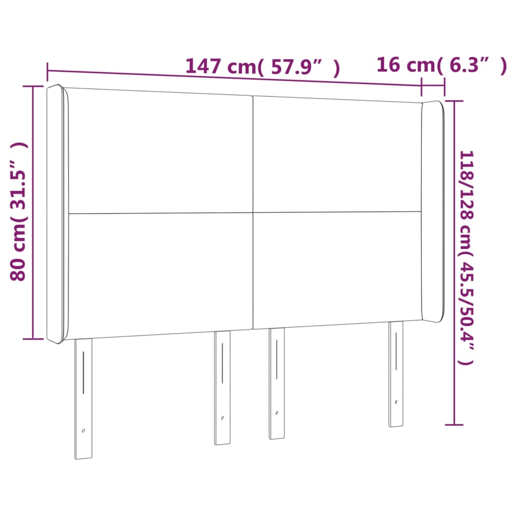 Tête de lit à LED Gris foncé 147x16x118/128 cm Tissu Têtes et pieds de lit vidaXL   