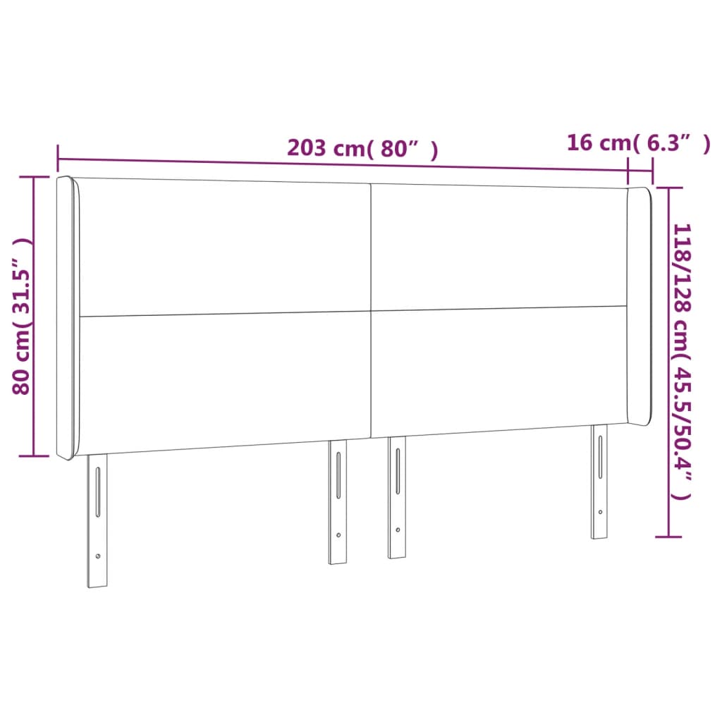 Tête de lit à LED Noir 203x16x118/128 cm Tissu Têtes et pieds de lit vidaXL   